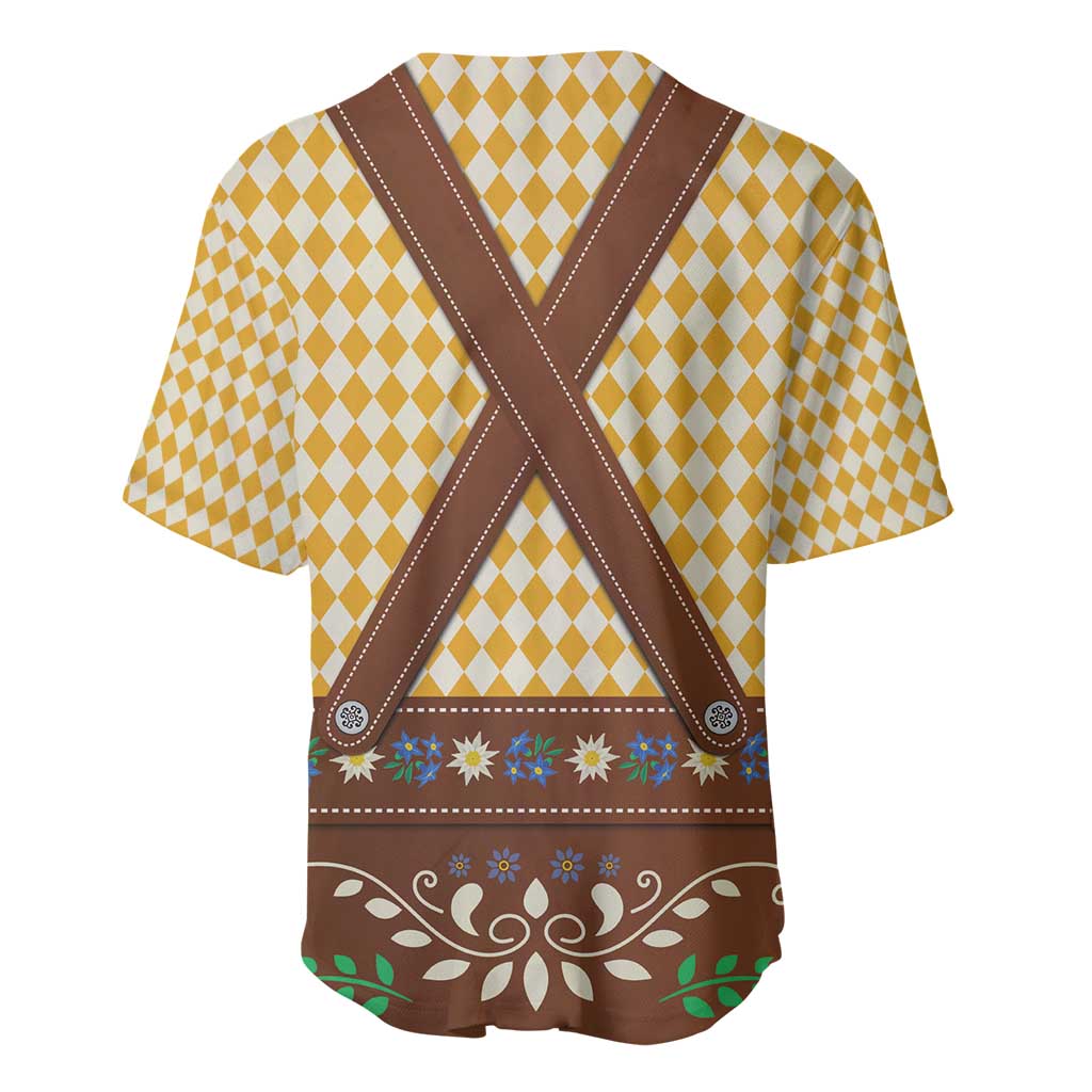 Lederhosen Oktoberfest Baseball Jersey Gold Edelweiss Floral Polka Dots - Wonder Print Shop