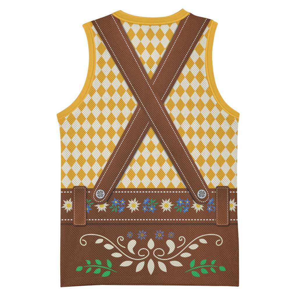 Lederhosen Oktoberfest Basketball Jersey Gold Edelweiss Floral Polka Dots - Wonder Print Shop