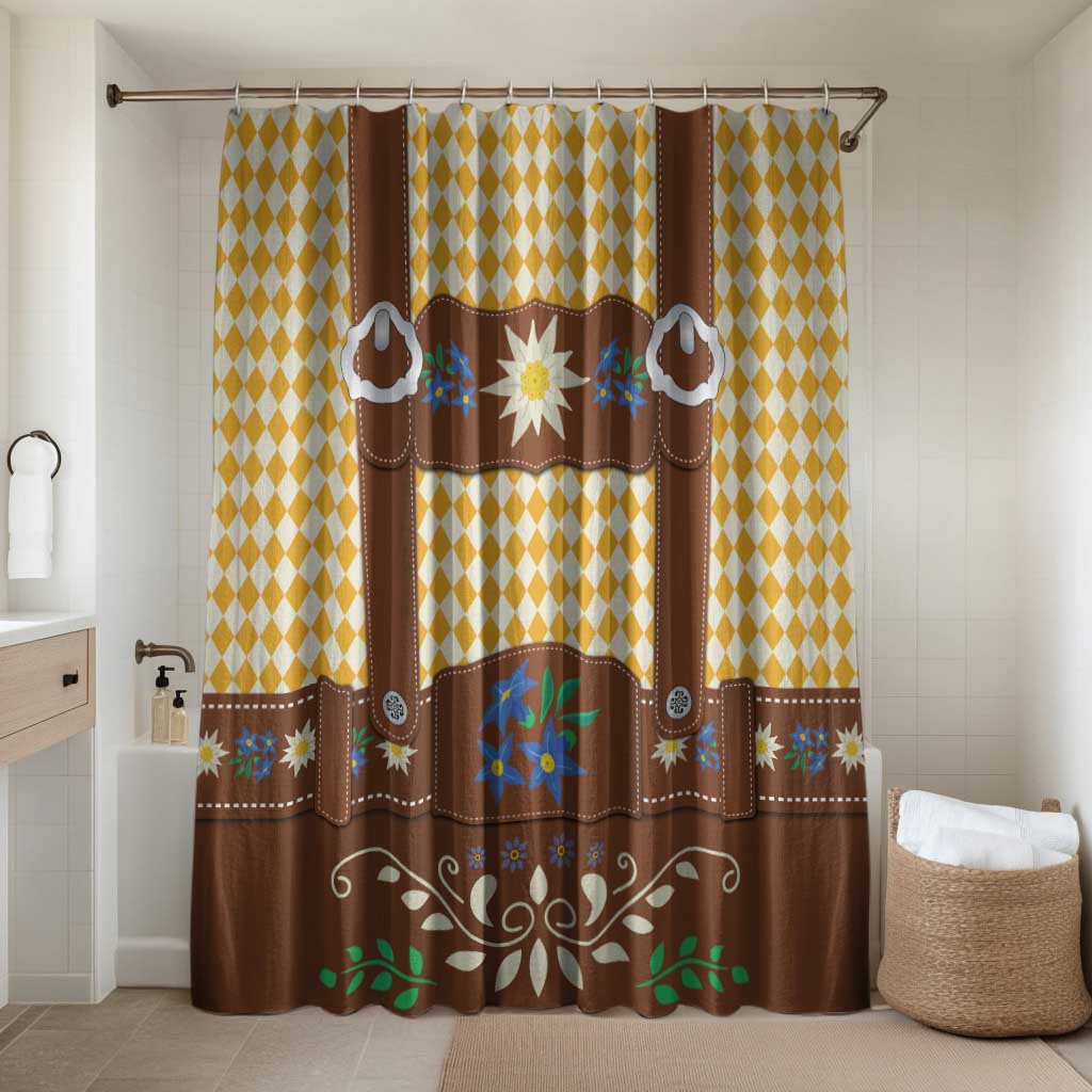 Lederhosen Oktoberfest Bathroom Set Gold Edelweiss Floral Polka Dots - Wonder Print Shop