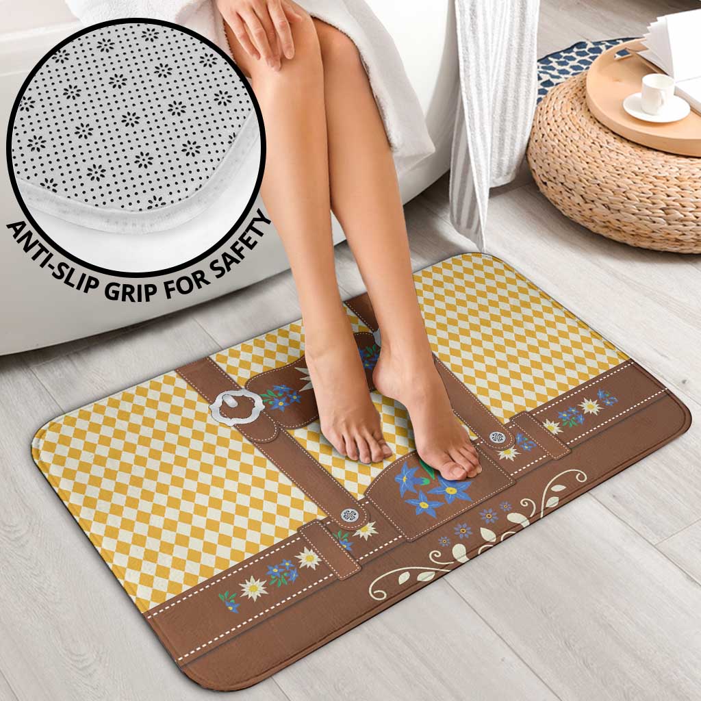 Lederhosen Oktoberfest Bathroom Set Gold Edelweiss Floral Polka Dots - Wonder Print Shop