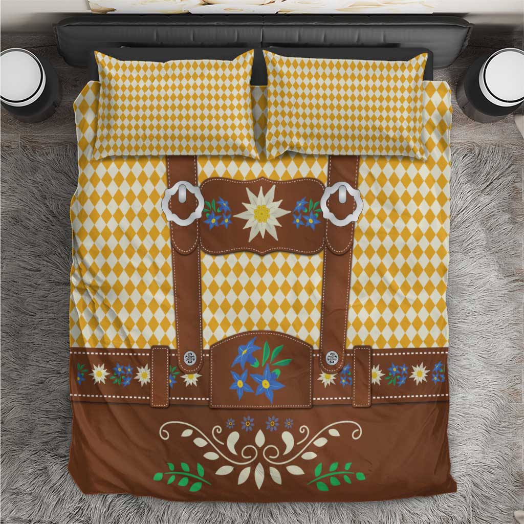 Lederhosen Oktoberfest Bedding Set Gold Edelweiss Floral Polka Dots - Wonder Print Shop