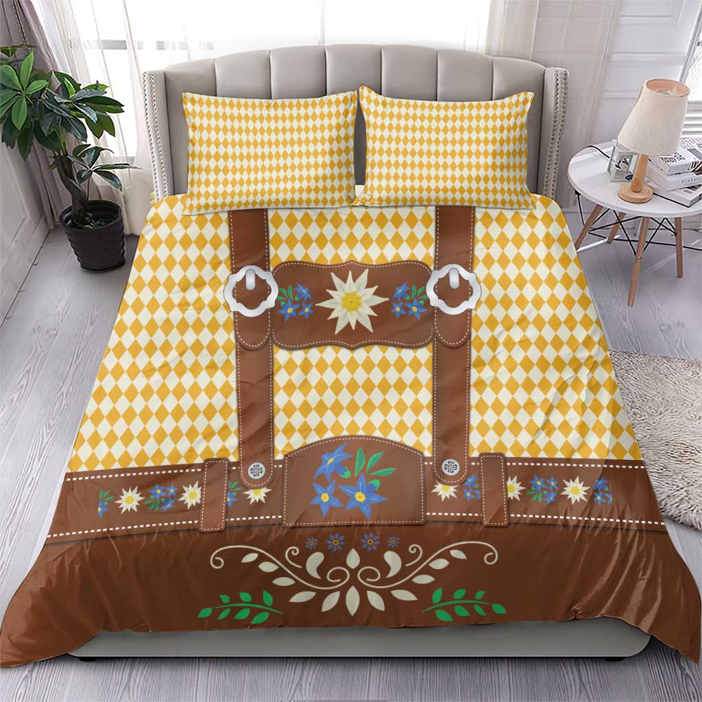 Lederhosen Oktoberfest Bedding Set Gold Edelweiss Floral Polka Dots - Wonder Print Shop