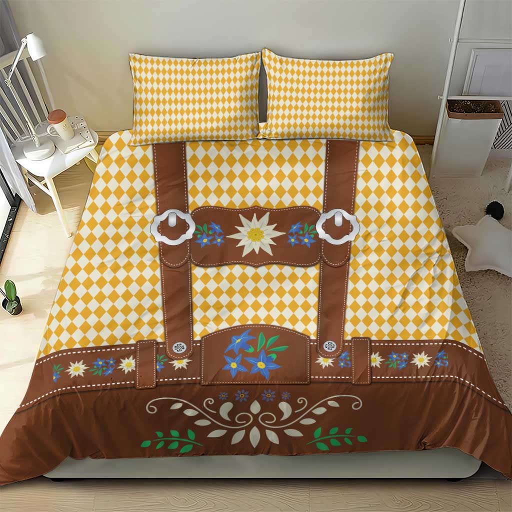 Lederhosen Oktoberfest Bedding Set Gold Edelweiss Floral Polka Dots - Wonder Print Shop