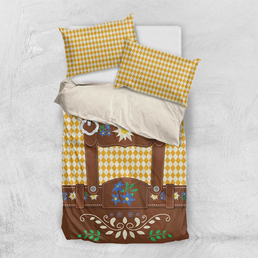 Lederhosen Oktoberfest Bedding Set Gold Edelweiss Floral Polka Dots - Wonder Print Shop