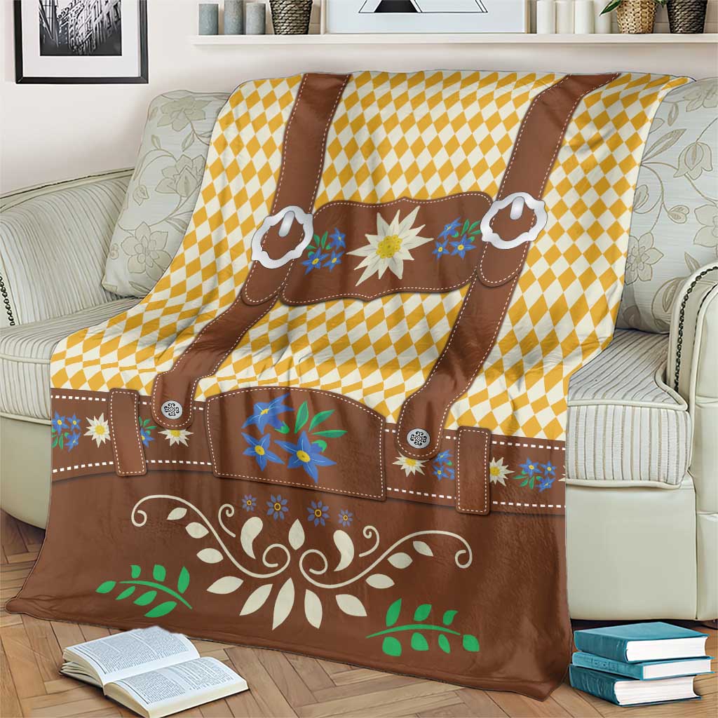 Lederhosen Oktoberfest Blanket Gold Edelweiss Floral Polka Dots - Wonder Print Shop