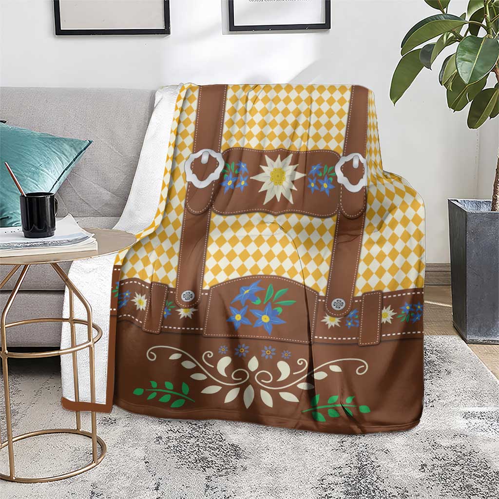 Lederhosen Oktoberfest Blanket Gold Edelweiss Floral Polka Dots - Wonder Print Shop