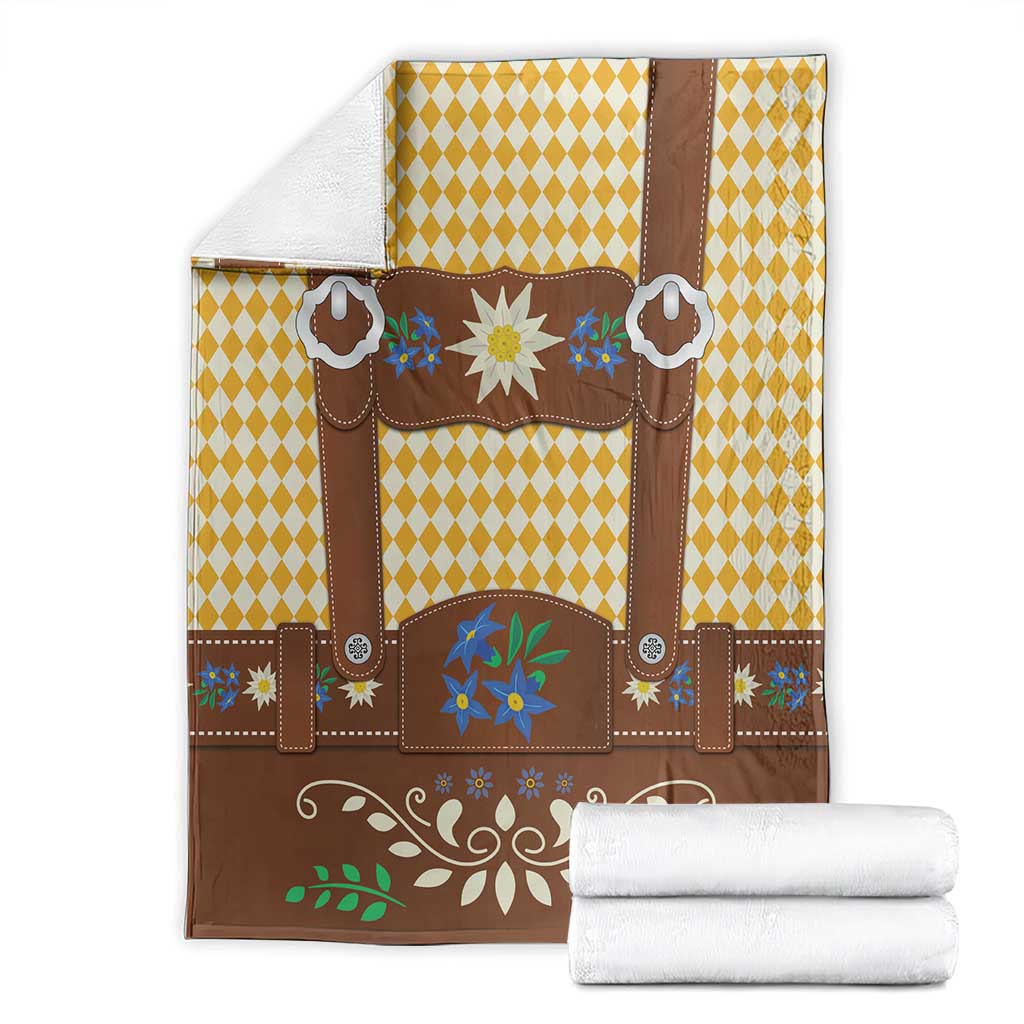Lederhosen Oktoberfest Blanket Gold Edelweiss Floral Polka Dots - Wonder Print Shop