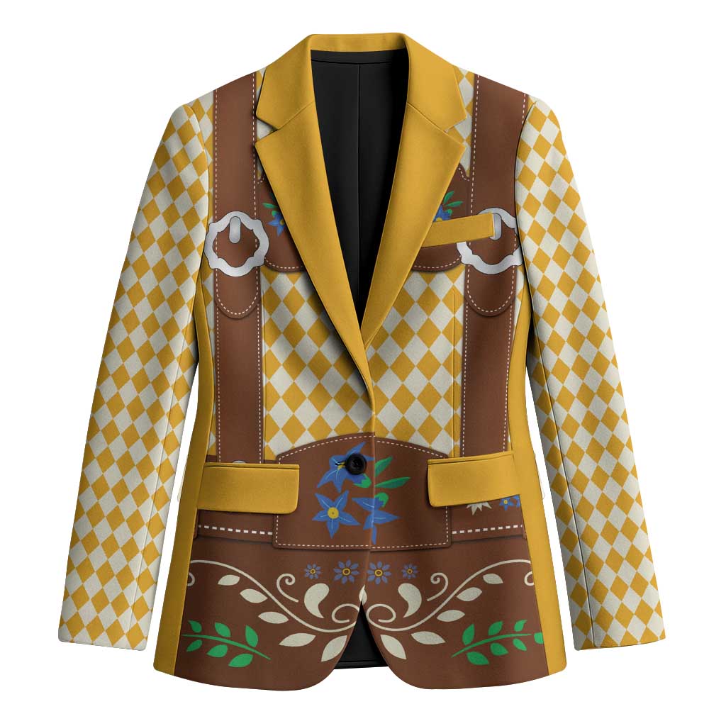Lederhosen Oktoberfest Blazer Gold Edelweiss Floral Polka Dots - Wonder Print Shop