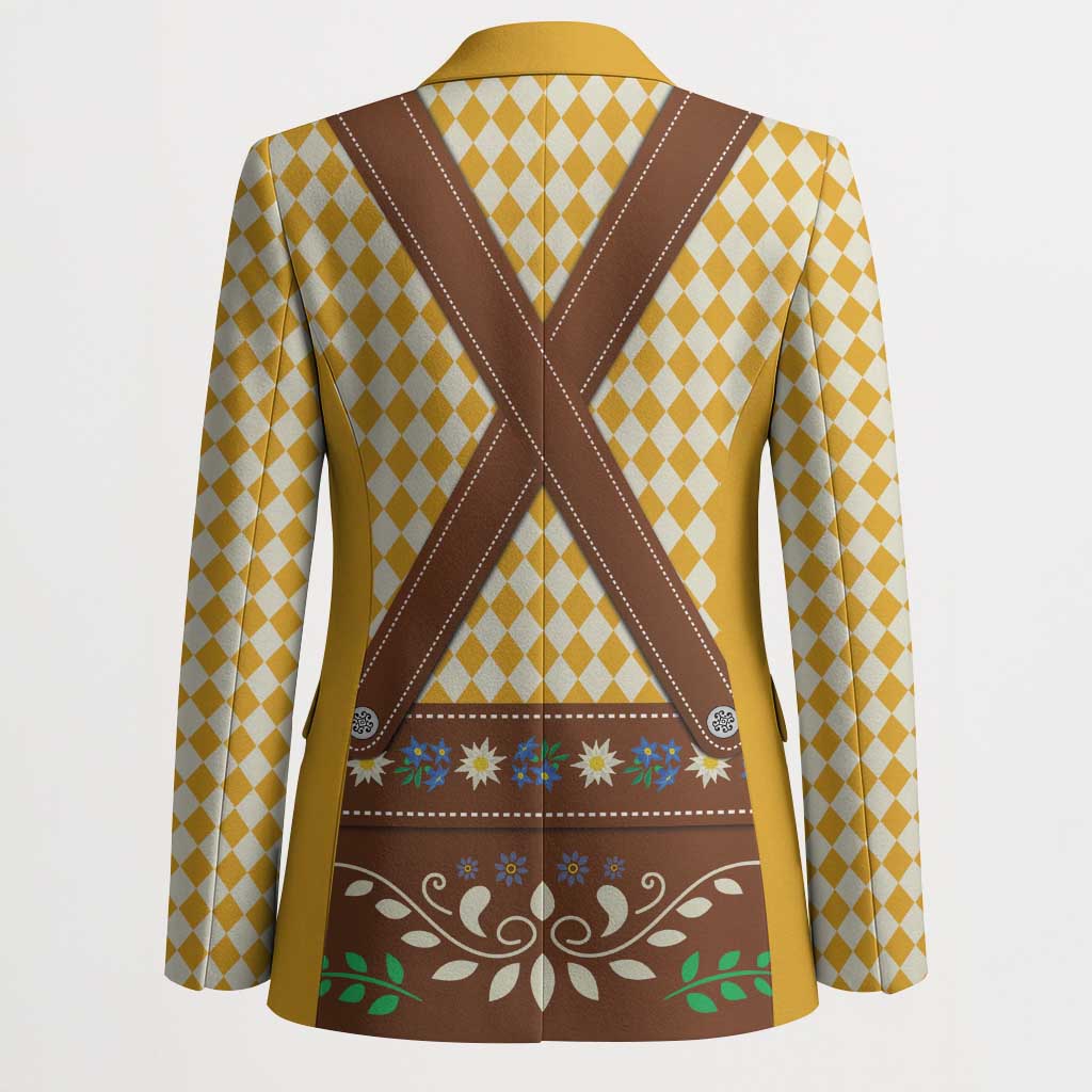 Lederhosen Oktoberfest Blazer Gold Edelweiss Floral Polka Dots - Wonder Print Shop