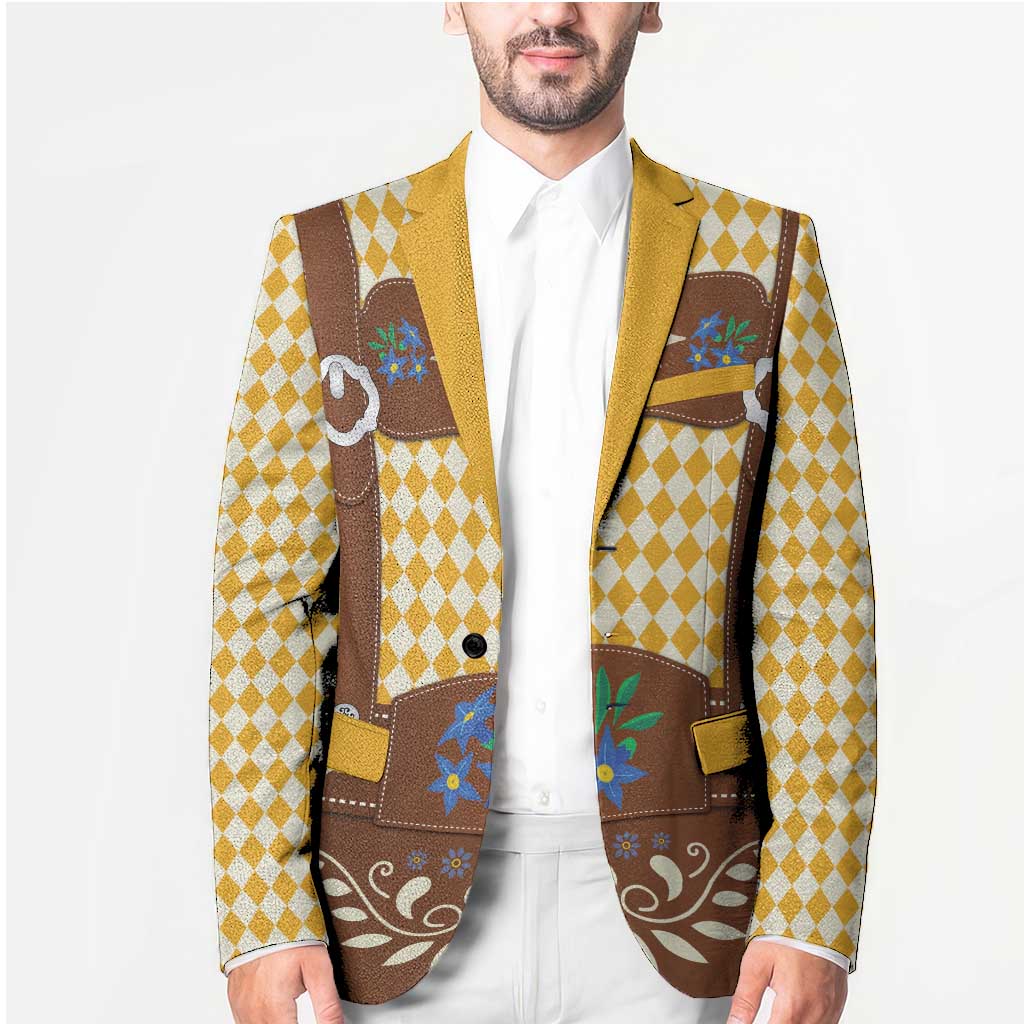 Lederhosen Oktoberfest Blazer Gold Edelweiss Floral Polka Dots - Wonder Print Shop