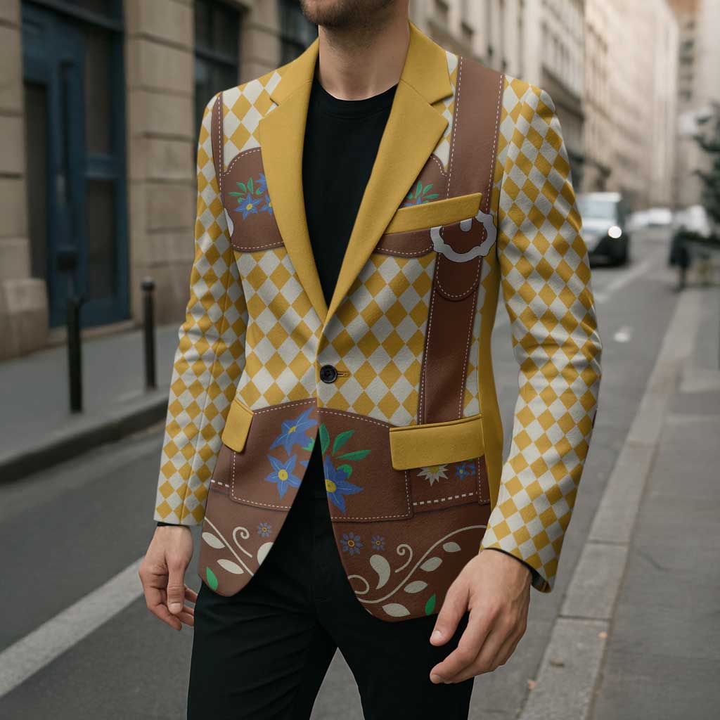 Lederhosen Oktoberfest Blazer Gold Edelweiss Floral Polka Dots - Wonder Print Shop