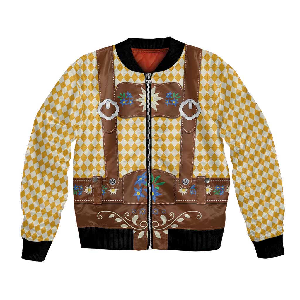 Lederhosen Oktoberfest Bomber Jacket Gold Edelweiss Floral Polka Dots - Wonder Print Shop