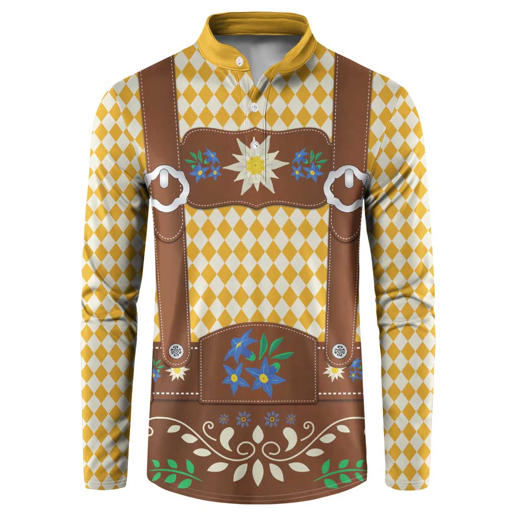 Lederhosen Oktoberfest Button Sweatshirt Gold Edelweiss Floral Polka Dots - Wonder Print Shop