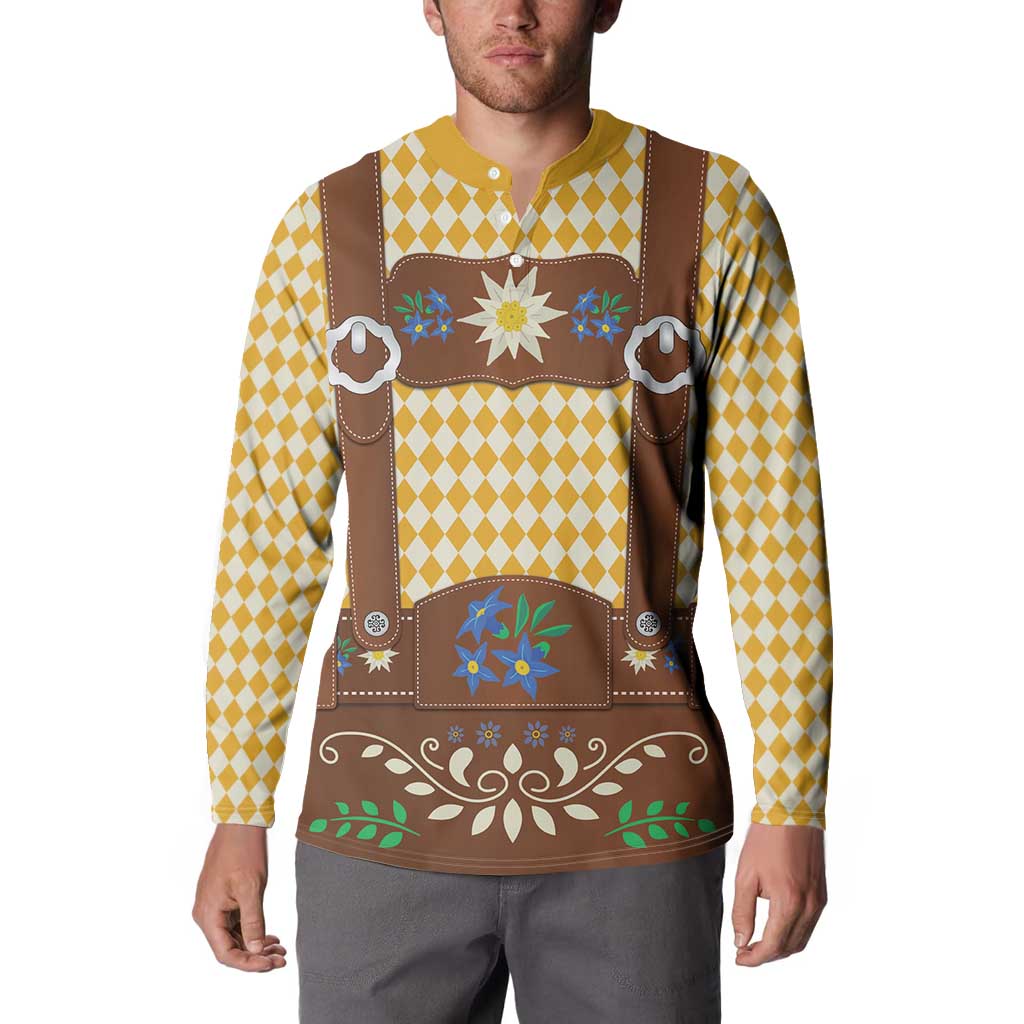 Lederhosen Oktoberfest Button Sweatshirt Gold Edelweiss Floral Polka Dots - Wonder Print Shop