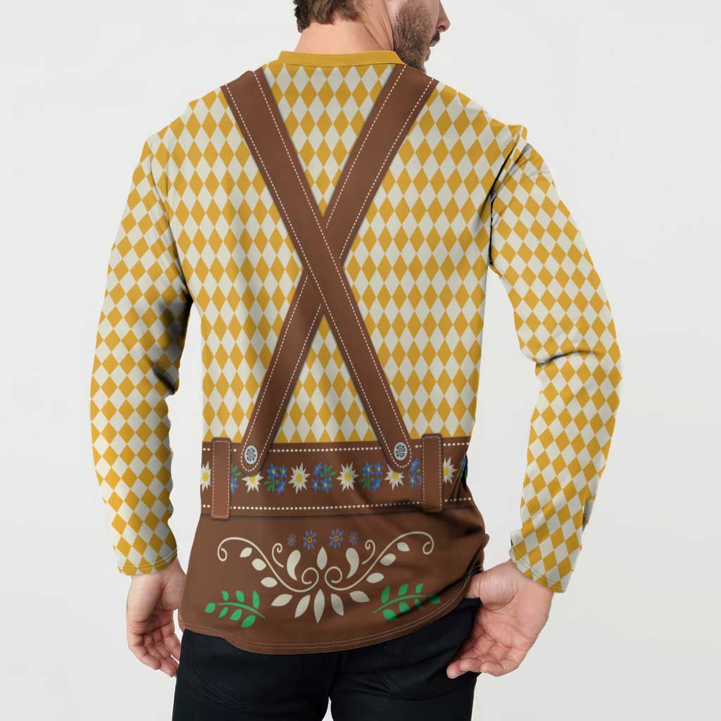 Lederhosen Oktoberfest Button Sweatshirt Gold Edelweiss Floral Polka Dots - Wonder Print Shop