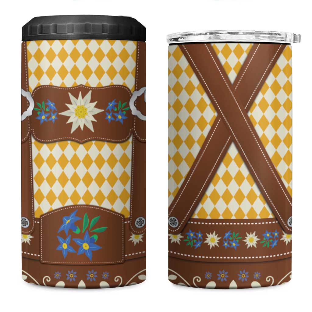 Lederhosen Oktoberfest 4 in 1 Can Cooler Tumbler Gold Edelweiss Floral Polka Dots - Wonder Print Shop