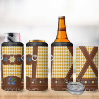 Lederhosen Oktoberfest 4 in 1 Can Cooler Tumbler Gold Edelweiss Floral Polka Dots - Wonder Print Shop