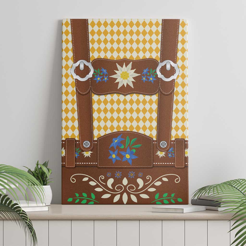 Lederhosen Oktoberfest Canvas Wall Art Gold Edelweiss Floral Polka Dots - Wonder Print Shop