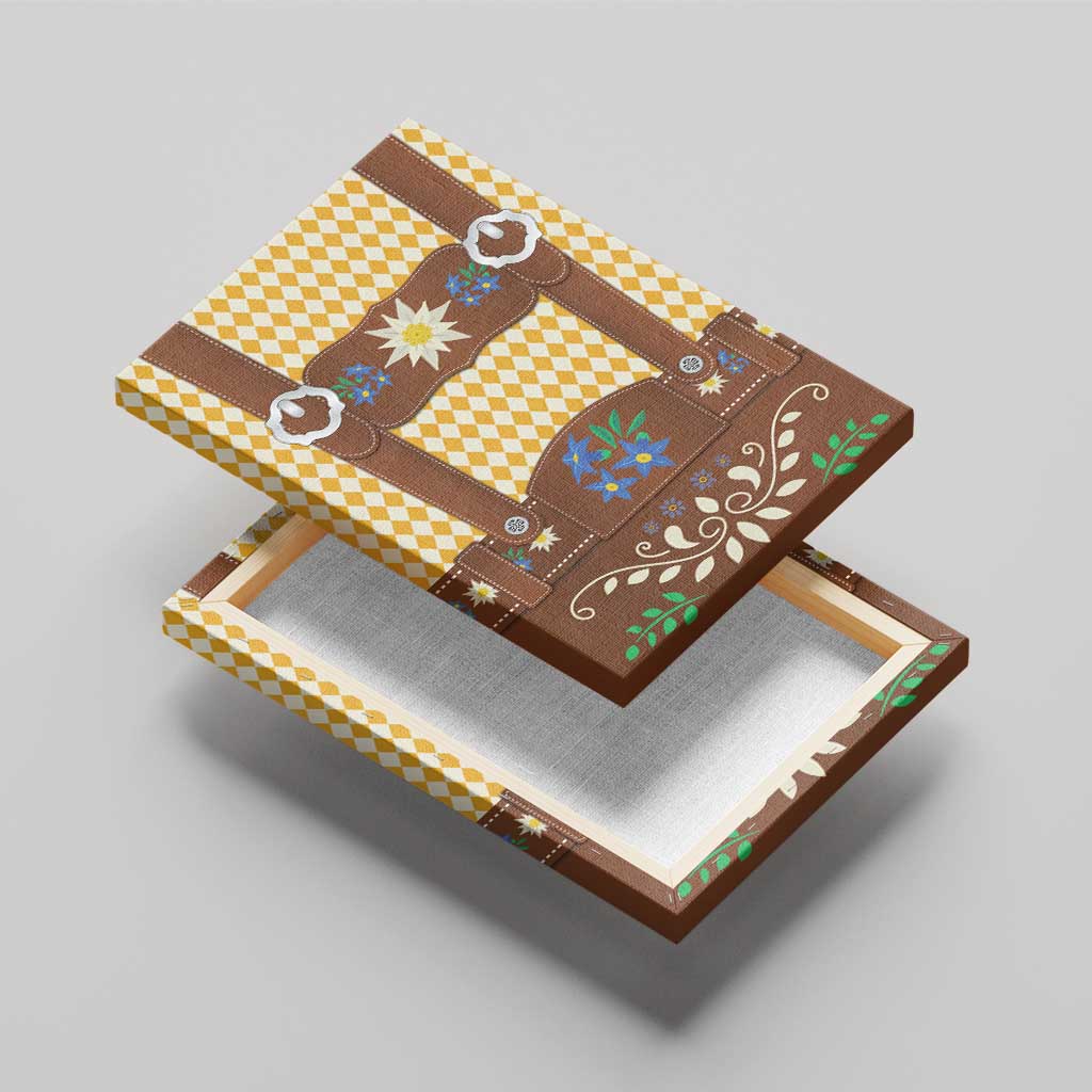 Lederhosen Oktoberfest Canvas Wall Art Gold Edelweiss Floral Polka Dots - Wonder Print Shop