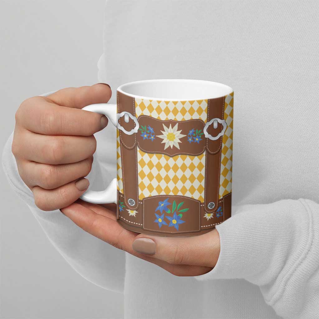 Lederhosen Oktoberfest Ceramic Mug Gold Edelweiss Floral Polka Dots - Wonder Print Shop