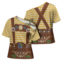 Lederhosen Oktoberfest Cross Shoulder Shirt Gold Edelweiss Floral Polka Dots - Wonder Print Shop