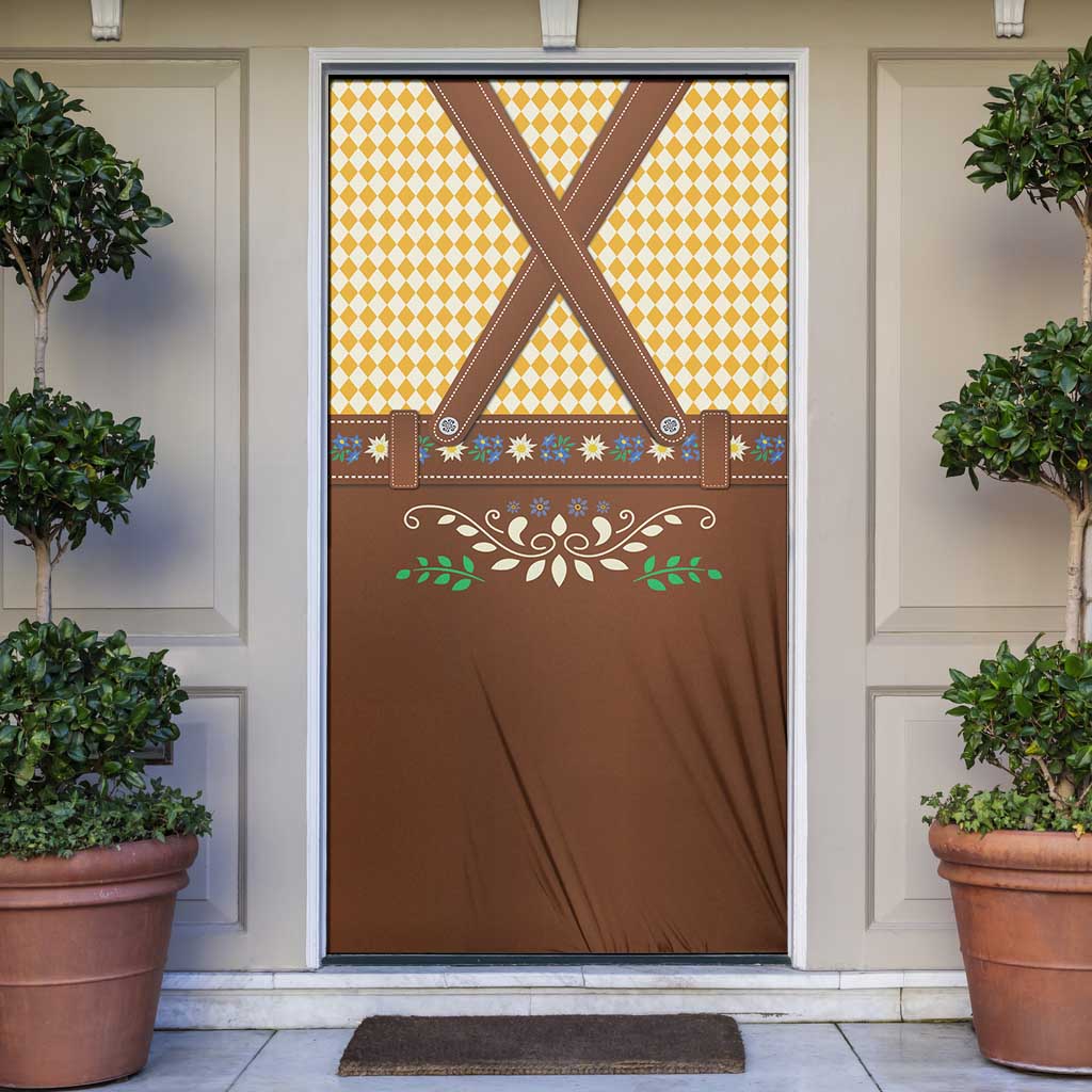 Lederhosen Oktoberfest Door Cover Gold Edelweiss Floral Polka Dots - Wonder Print Shop