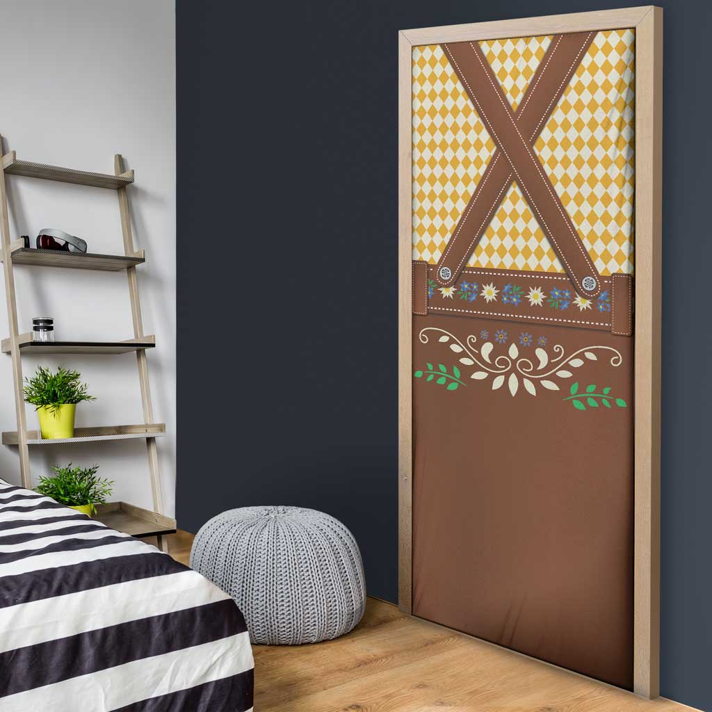 Lederhosen Oktoberfest Door Cover Gold Edelweiss Floral Polka Dots - Wonder Print Shop