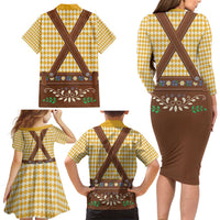 Lederhosen Oktoberfest Family Matching Long Sleeve Bodycon Dress and Hawaiian Shirt Gold Edelweiss Floral Polka Dots - Wonder Print Shop