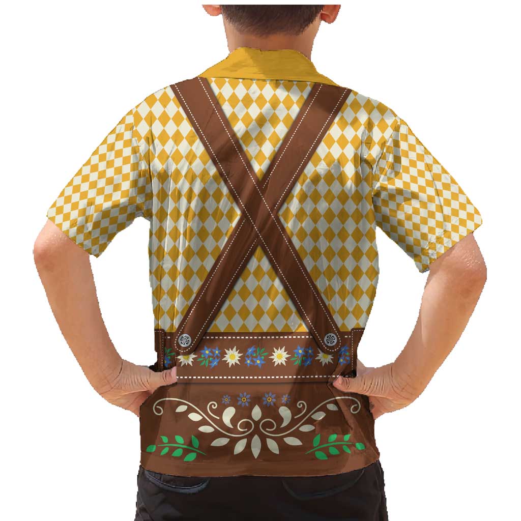 Lederhosen Oktoberfest Family Matching Mermaid Dress and Hawaiian Shirt Gold Edelweiss Floral Polka Dots - Wonder Print Shop