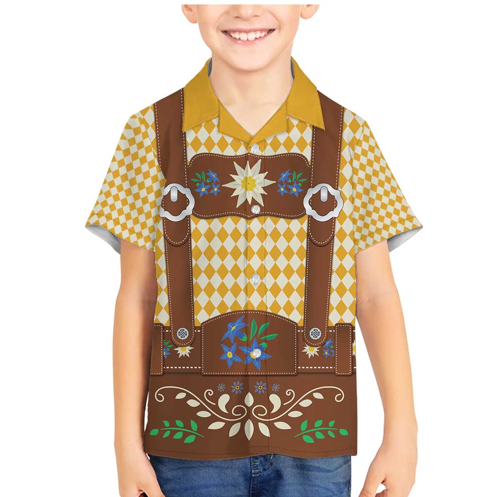 Lederhosen Oktoberfest Family Matching Mermaid Dress and Hawaiian Shirt Gold Edelweiss Floral Polka Dots - Wonder Print Shop