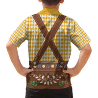 Lederhosen Oktoberfest Family Matching Off The Shoulder Long Sleeve Dress and Hawaiian Shirt Gold Edelweiss Floral Polka Dots - Wonder Print Shop