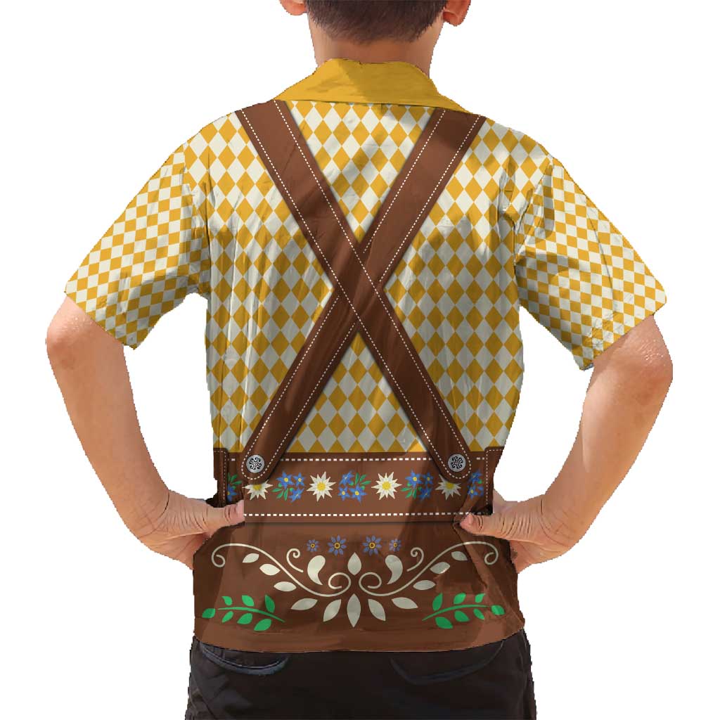 Lederhosen Oktoberfest Family Matching Off Shoulder Maxi Dress and Hawaiian Shirt Gold Edelweiss Floral Polka Dots - Wonder Print Shop