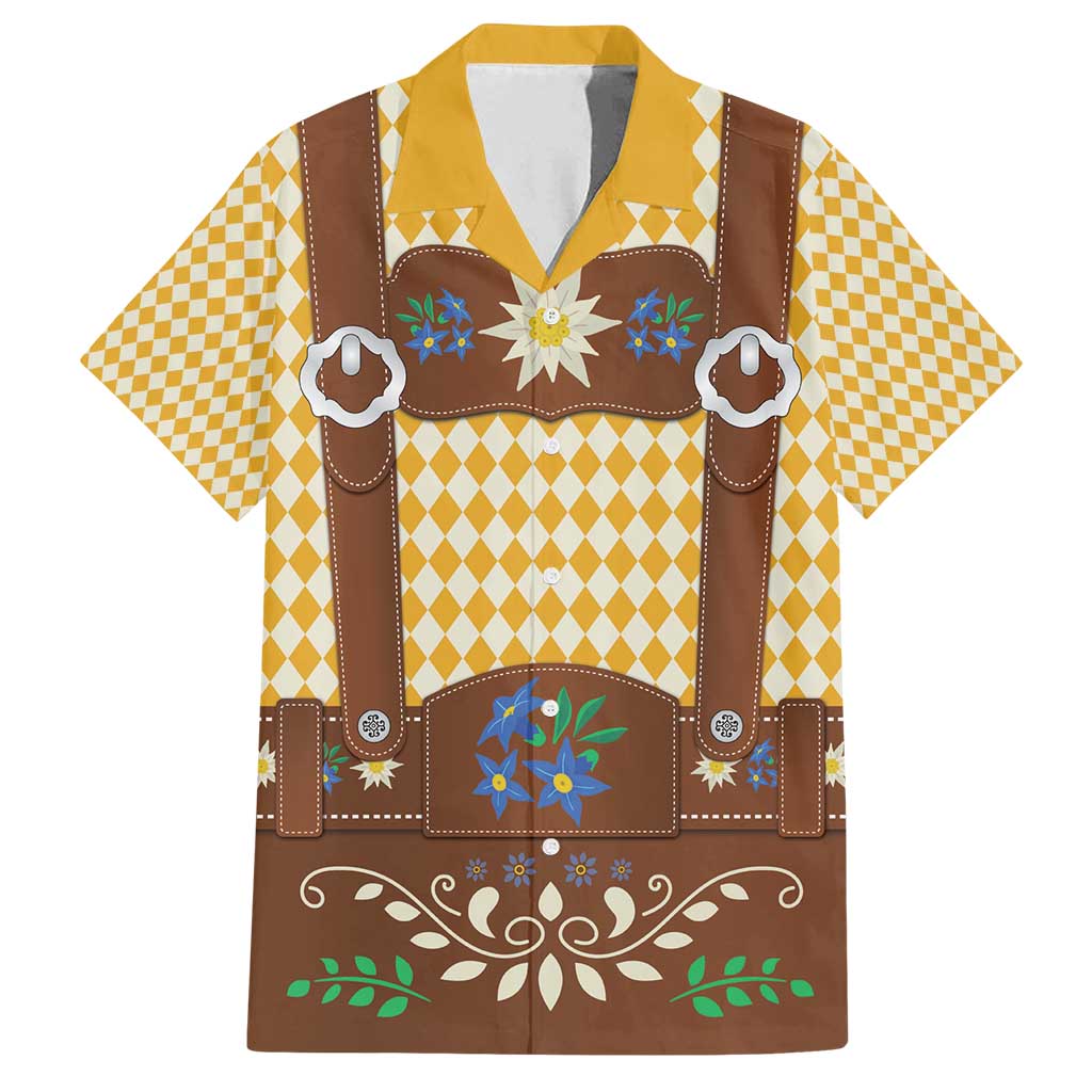 Lederhosen Oktoberfest Family Matching Off Shoulder Maxi Dress and Hawaiian Shirt Gold Edelweiss Floral Polka Dots - Wonder Print Shop