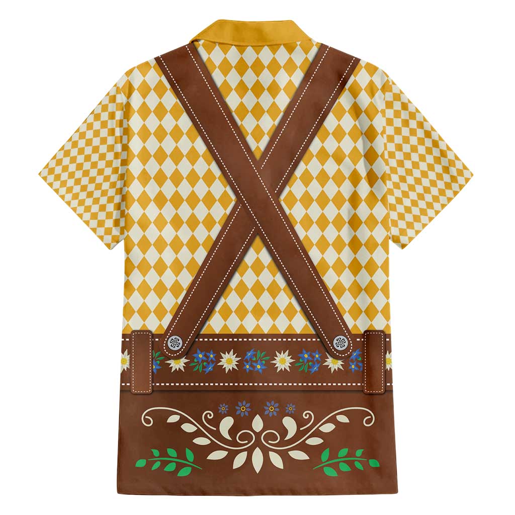 Lederhosen Oktoberfest Family Matching Off Shoulder Maxi Dress and Hawaiian Shirt Gold Edelweiss Floral Polka Dots - Wonder Print Shop