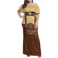 Lederhosen Oktoberfest Family Matching Off Shoulder Maxi Dress and Hawaiian Shirt Gold Edelweiss Floral Polka Dots - Wonder Print Shop