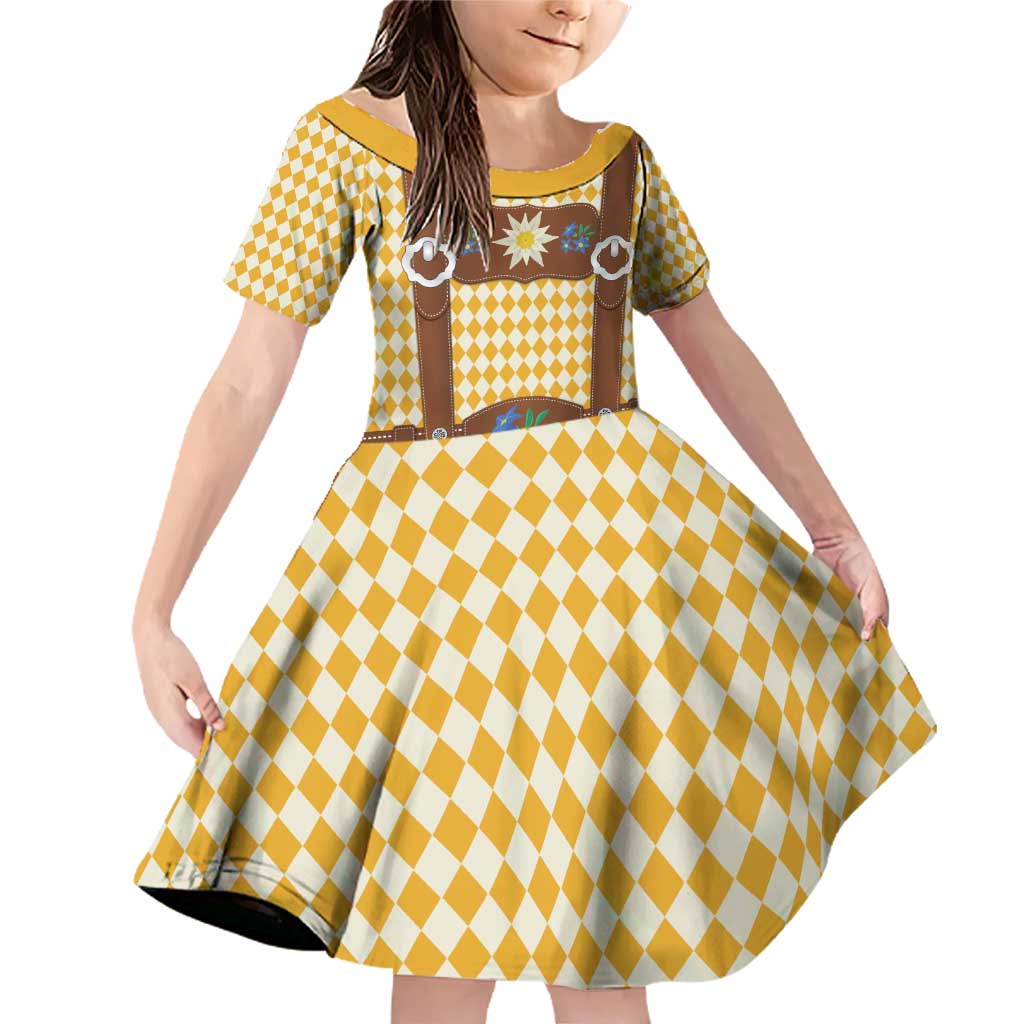 Lederhosen Oktoberfest Family Matching Off Shoulder Short Dress and Hawaiian Shirt Gold Edelweiss Floral Polka Dots - Wonder Print Shop