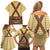 Lederhosen Oktoberfest Family Matching Off Shoulder Short Dress and Hawaiian Shirt Gold Edelweiss Floral Polka Dots - Wonder Print Shop