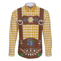 Lederhosen Oktoberfest Family Matching Off Shoulder Short Dress and Hawaiian Shirt Gold Edelweiss Floral Polka Dots - Wonder Print Shop