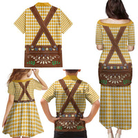 Lederhosen Oktoberfest Family Matching Puletasi and Hawaiian Shirt Gold Edelweiss Floral Polka Dots - Wonder Print Shop