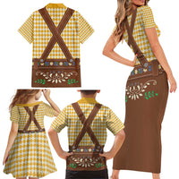 Lederhosen Oktoberfest Family Matching Short Sleeve Bodycon Dress and Hawaiian Shirt Gold Edelweiss Floral Polka Dots - Wonder Print Shop