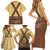 Lederhosen Oktoberfest Family Matching Short Sleeve Bodycon Dress and Hawaiian Shirt Gold Edelweiss Floral Polka Dots - Wonder Print Shop