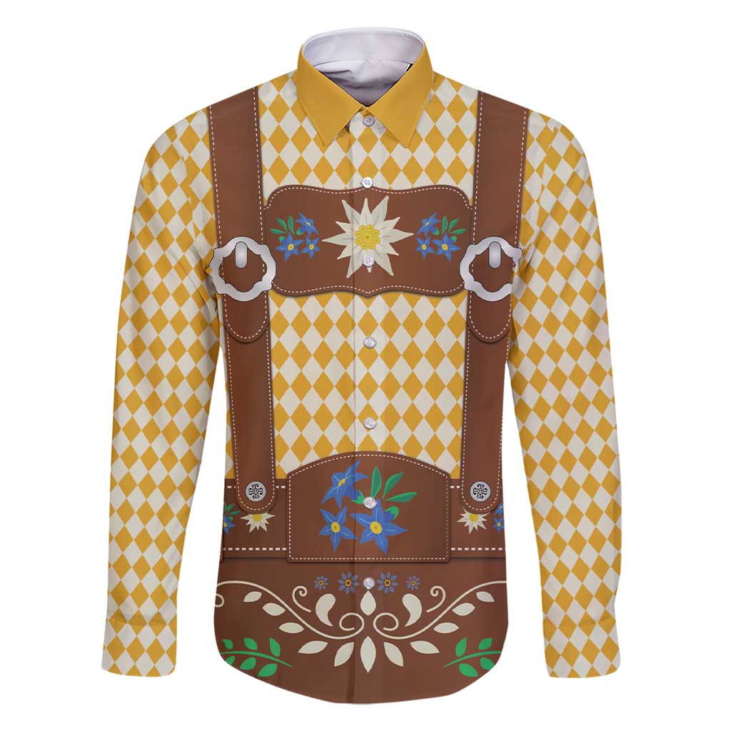 Lederhosen Oktoberfest Family Matching Short Sleeve Bodycon Dress and Hawaiian Shirt Gold Edelweiss Floral Polka Dots - Wonder Print Shop