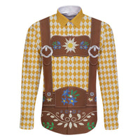 Lederhosen Oktoberfest Family Matching Short Sleeve Bodycon Dress and Hawaiian Shirt Gold Edelweiss Floral Polka Dots - Wonder Print Shop
