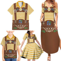 Lederhosen Oktoberfest Family Matching Summer Maxi Dress and Hawaiian Shirt Gold Edelweiss Floral Polka Dots - Wonder Print Shop