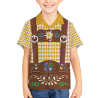 Lederhosen Oktoberfest Family Matching Summer Maxi Dress and Hawaiian Shirt Gold Edelweiss Floral Polka Dots - Wonder Print Shop