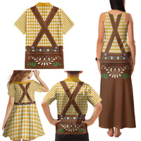 Lederhosen Oktoberfest Family Matching Tank Maxi Dress and Hawaiian Shirt Gold Edelweiss Floral Polka Dots - Wonder Print Shop