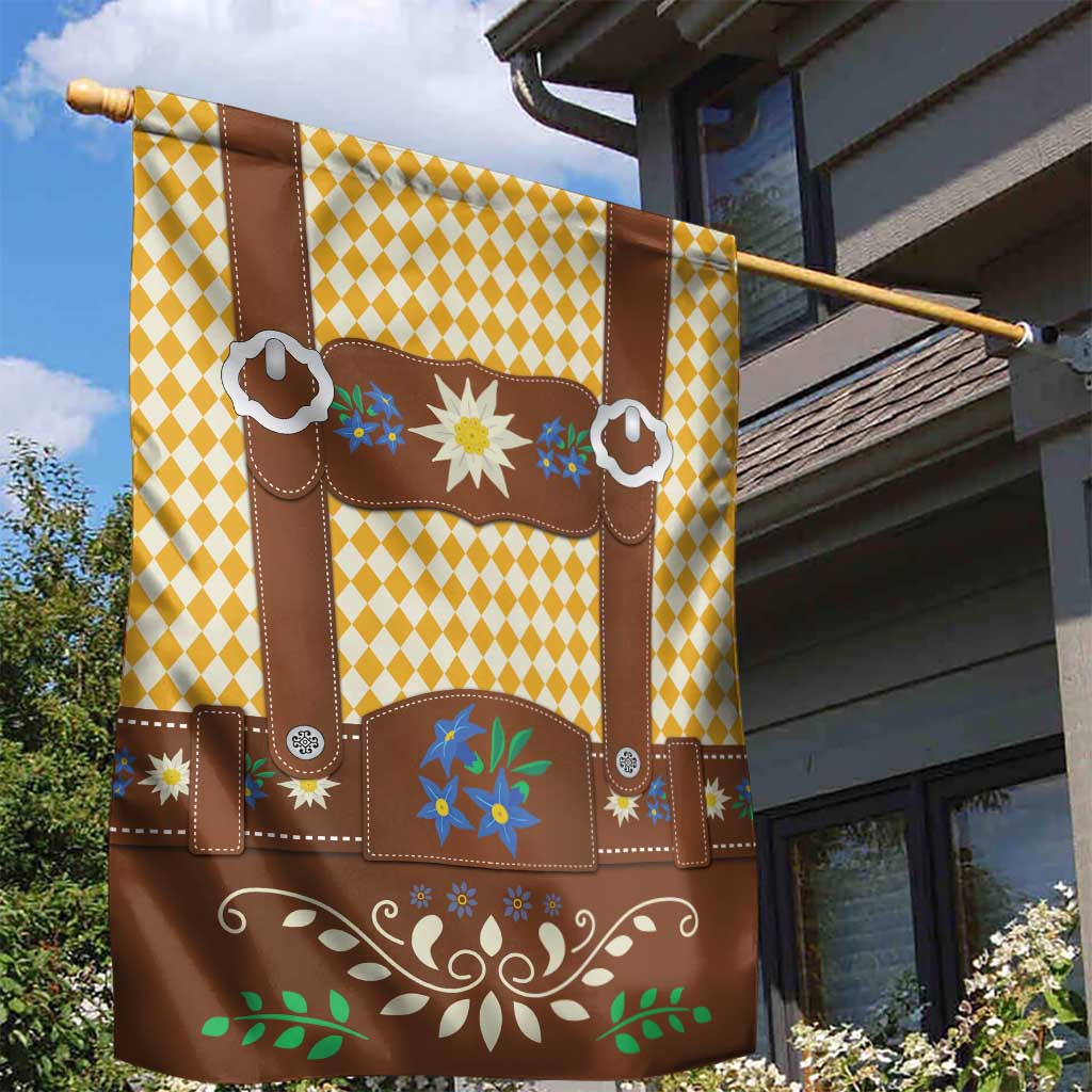Lederhosen Oktoberfest Garden Flag Gold Edelweiss Floral Polka Dots - Wonder Print Shop