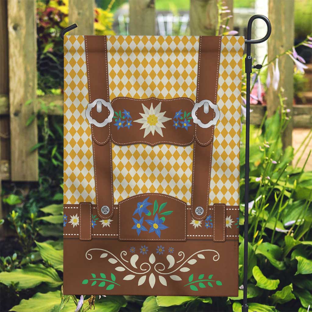 Lederhosen Oktoberfest Garden Flag Gold Edelweiss Floral Polka Dots - Wonder Print Shop