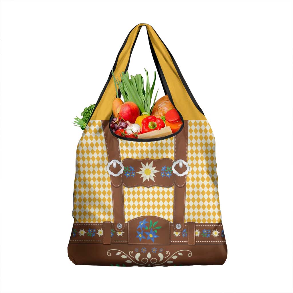 Lederhosen Oktoberfest Grocery Bag Gold Edelweiss Floral Polka Dots - Wonder Print Shop