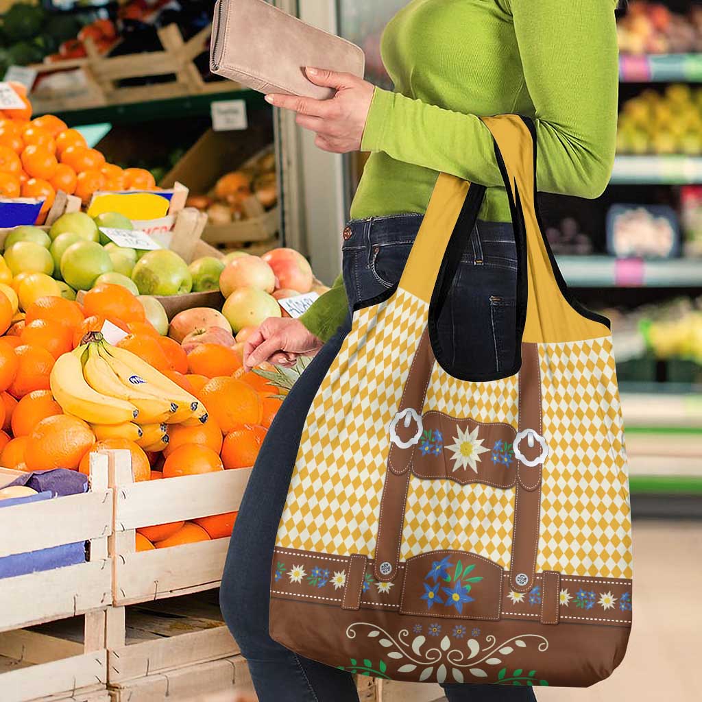 Lederhosen Oktoberfest Grocery Bag Gold Edelweiss Floral Polka Dots - Wonder Print Shop